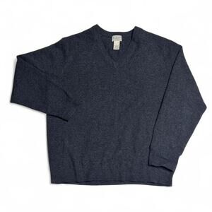 L.L. Bean 90s Vintage Grey Wool Lambswool Knit V-Neck Sweater Jumper XL